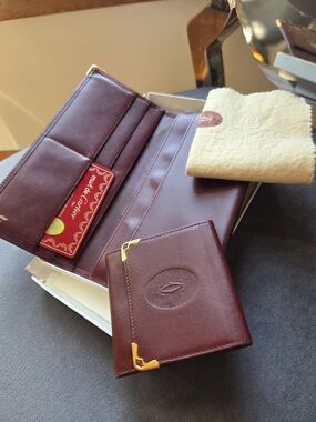 Cartier Leather Wallet Set with Gold Corner Accents
